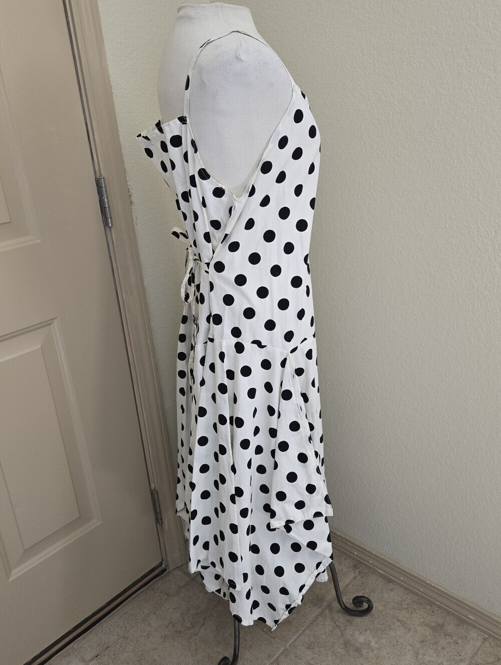 Krista Larson Polka Dot Tiered Asymmetrical Dress - Lagenlook One Size - Picture 3 of 9